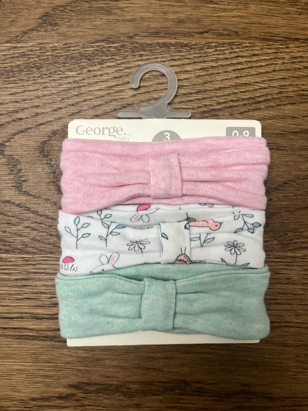 George Girls' 3-Pack Bow Headbands - Pink, White Floral, Mint Green